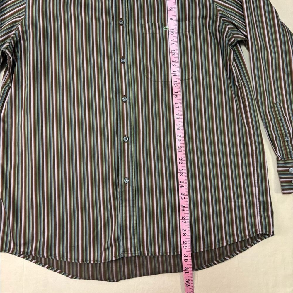 Lacoste Men's Brown and Multicolored Striped Button Down Shirt Size 44 XL - Picture 3 of 7